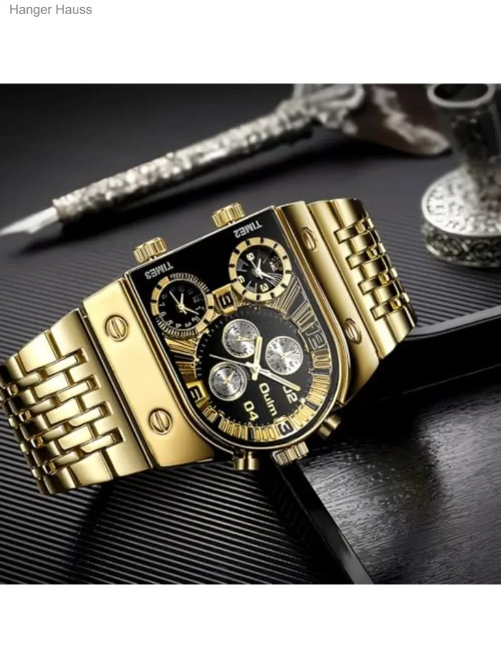 Men's Luxury Rectangular Quartz Watch Multi-Time Zone Luminous Waterproof